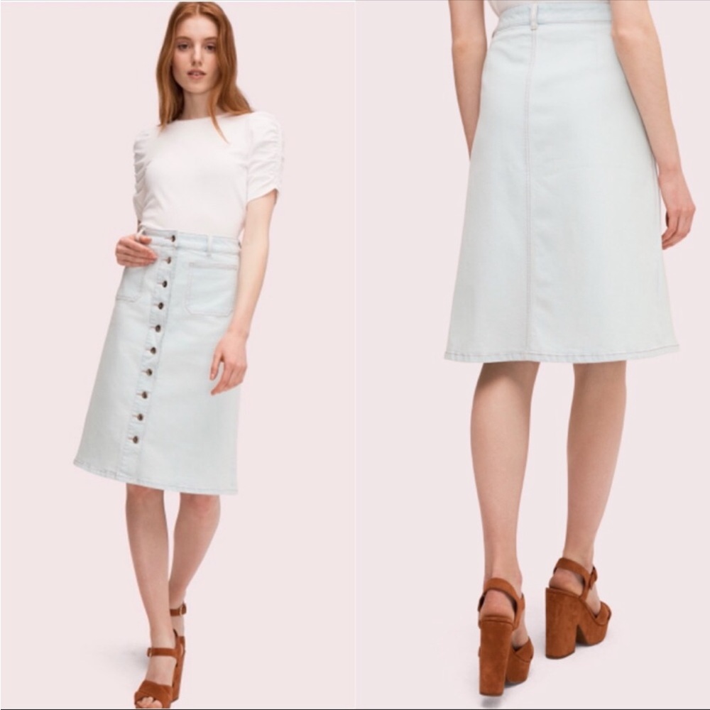 NEW Kate Spade Light Wash Denim Button Front Midi Jean Skirt Size 0, 8, 10, 14